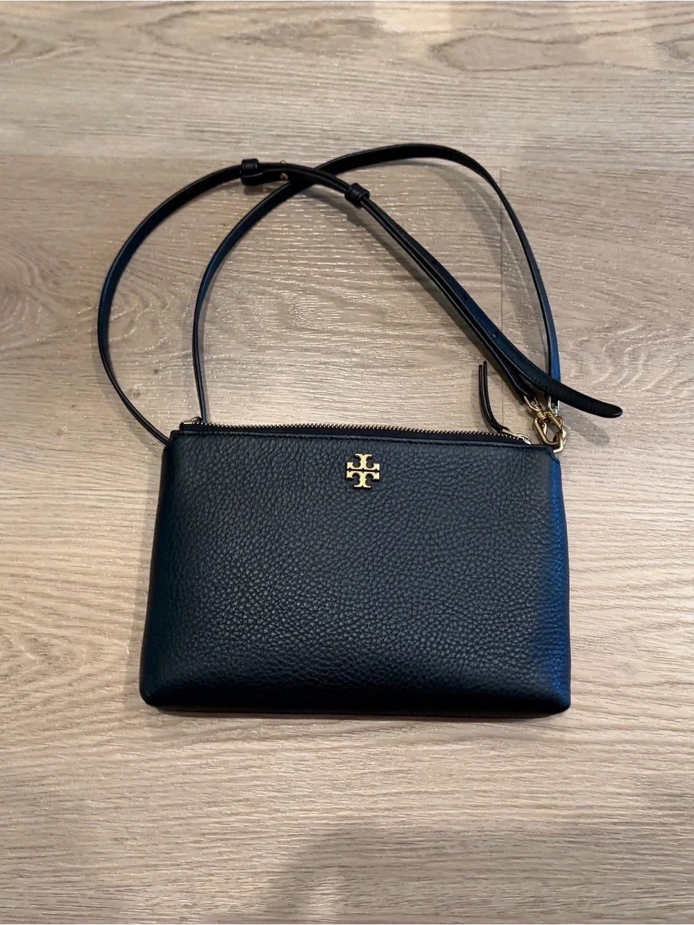 Tory Burch Black Mercer Pebbled Zip Leather Crossbody